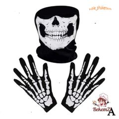 Mặt Nạ Halloween Bộ Xương Ma Ám Kèm Găng Tay Xương - Phụ Kiện Tiệc Hóa Trang Độc Đáo, Phù Hợp Cho Dịp Halloween