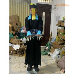 Bộ Trang Phục Ma Cương Thi Trung Quốc Kèm Mũ Tóc Đuôi Sam - Hóa Trang Halloween Cho Người Lớn, Phụ Kiện Đầy Đủ