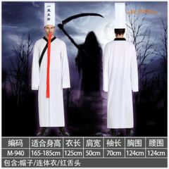 Bộ trang phục Hắc Bạch Vô Thường cho Halloween - Áo dài, mũ và lưỡi giả - Thời trang cosplay bí ẩn và hấp dẫn