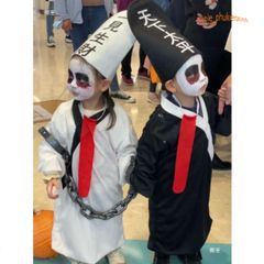 Bộ trang phục Hắc Bạch Vô Thường cho Halloween - Áo dài, mũ và lưỡi giả - Thời trang cosplay bí ẩn và hấp dẫn
