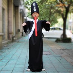 Bộ trang phục Hắc Bạch Vô Thường cho Halloween - Áo dài, mũ và lưỡi giả - Thời trang cosplay bí ẩn và hấp dẫn