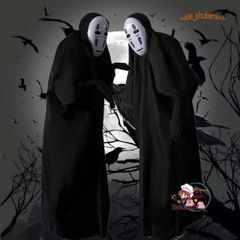 Bộ trang phục hóa trang Vô Diện Spirited Away - Set cosplay hoàn chỉnh cho trẻ em và người lớn, áo choàng đen và mặt nạ độc đáo
