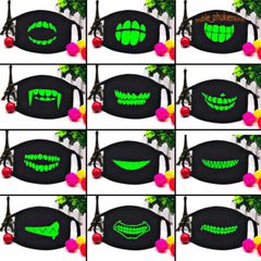 Khẩu Trang Dạ Quang Hình Miệng Cười - Vải Cotton Mềm Mịn Tỏa Sáng Ban Đêm, Thời Trang Anime Naruto, One Piece, Attack on Titan