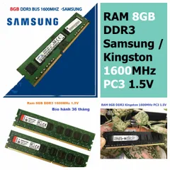 RAM 8GB DDR3 1600MHz Samsung/Kingston PC3 1.5V cho Máy Tính Để Bàn - Bảo Hành 3 Năm 1 Đổi 1