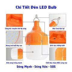 Bóng Đèn LED Tích Điện Đa Năng 100W-150W, Có Móc Treo USB, 3 Chế Độ Sáng, Thời Gian Sử Dụng 4-8 Giờ - Tiện Ích Khi Mất Điện, Dã Ngoại