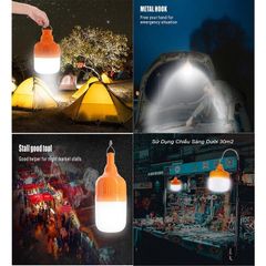 Bóng Đèn LED Tích Điện Đa Năng 100W-150W, Có Móc Treo USB, 3 Chế Độ Sáng, Thời Gian Sử Dụng 4-8 Giờ - Tiện Ích Khi Mất Điện, Dã Ngoại