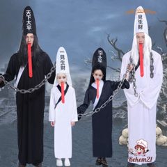 Bộ Trang Phục Hóa Trang Halloween Kinh Dị Hắc Bạch Vô Thường Dành Cho Nam Nữ - Chiếc Áo, Nón, và Phụ Kiện Halloween Thú Vị