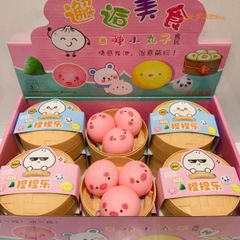Hộp 3 chiếc bánh bao squishy mềm mại hình thỏ trắng, gấu nâu và quả đào dễ thương.