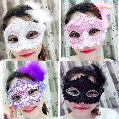 Mặt nạ nửa mặt lông vũ trang trí dạ hội - Phụ kiện Halloween độc đáo cho nữ giới, pha trộn giữa phong cách và bí ẩn.