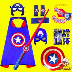 Bộ Trang Phục Hóa Trang Captain America - Siêu Anh Hùng Avengers Dành Cho Trẻ Em, Gồm Áo Choàng, Mặt Nạ, Găng Tay Và Đĩa Bắn
