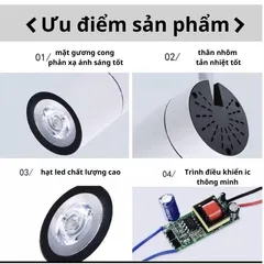 Đèn LED Rọi Ray 20W COB - Vỏ Trắng, Ánh Sáng Trắng/Vàng/Trung Tính - Chiếu Sáng Showroom, Cửa Hàng Thời Trang, Thiết Kế Hiện Đại