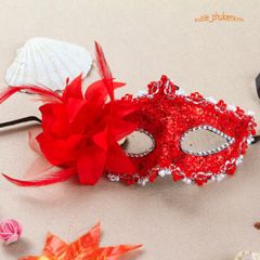 Mặt Nạ Nửa Mặt Kim Sa Sang Trọng Đỏ - Phụ Kiện Tiệc Tùng, Halloween, Khiêu Vũ, Lễ Hội - Thể Hiện Phong Cách Bí Ẩn