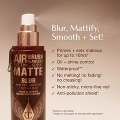 Xịt Khóa Nền Charlotte Tilbury Airbrush Flawless Setting Spray Matte 100ml - Giữ Lớp Trang Điểm Hoàn Hảo, Phù Hợp Mọi Loại Da