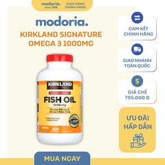 Viên Dầu Cá Omega 3 Kirkland Signature 1000mg - Hỗ Trợ Tim Mạch và Sức Khỏe Não Bộ, 400 Viên Mỹ Chính Hãng