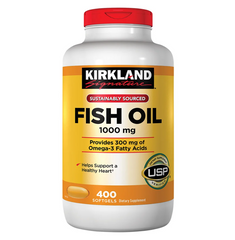 Viên Dầu Cá Omega 3 Kirkland Signature 1000mg - Hỗ Trợ Tim Mạch và Sức Khỏe Não Bộ, 400 Viên Mỹ Chính Hãng