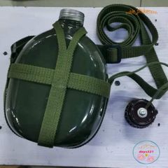 Bình Tông Nhôm Xanh Kiểu Lính Cổ Điển - Bình Đựng Nước và Rượu Tiện Lợi Cho Đi Rừng và Cắm Trại