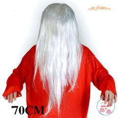 Bộ tóc giả trắng xõa dài 70cm - Hóa trang Halloween, Quay video TikTok, Cosplay - Phụ kiện thời trang độc đáo cho lễ hội