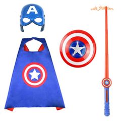 Bộ Trang Phục Captain America Cho Bé Trai - Hóa Trang Halloween & Lễ Hội Siêu Anh Hùng, Kèm Khiên, Găng Tay, Mặt Nạ LED