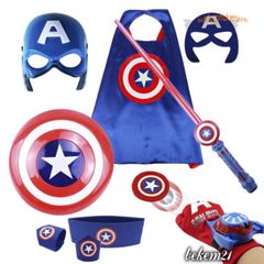 Bộ Trang Phục Captain America Cho Bé Trai - Hóa Trang Halloween & Lễ Hội Siêu Anh Hùng, Kèm Khiên, Găng Tay, Mặt Nạ LED