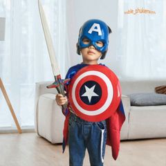Bộ Trang Phục Captain America Cho Bé Trai - Hóa Trang Halloween & Lễ Hội Siêu Anh Hùng, Kèm Khiên, Găng Tay, Mặt Nạ LED