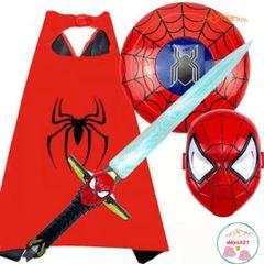 Bộ Trang Phục Hóa Trang Siêu Nhân Spider Man Cho Bé Trai - Áo Choàng, Găng Tay và Mặt Nạ Chất Liệu Cao Cấp, Quà Tặng Halloween Thú Vị