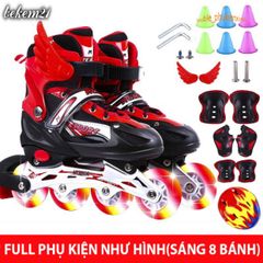 Giày Trượt Patin Cao Cấp 8 Bánh Xe Phát Sáng + 20 Món Phụ Kiện Bảo Hộ - Giày Patin Thế Hệ Mới Cho Bé Gái và Bé Trai