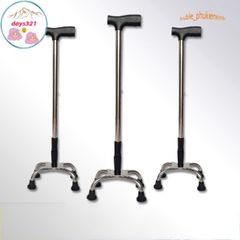 Gậy Batoong Chống 4 Chân INOX - Điều Chỉnh Chiều Cao Cho Người Già, Khuyết Tật, Hỗ Trợ Di Chuyển An Toàn