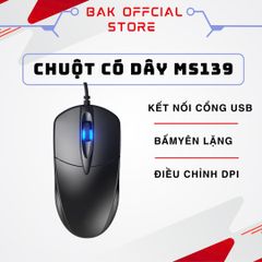 Chuột Gaming Có Dây BAK MS139 - Chuột Văn Phòng Chống Ồn, Thiết Kế Ergonomic, Dùng Cho Máy Tính và Laptop
