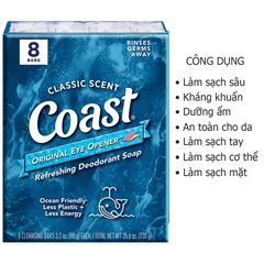 Lốc Xà Bông Cục Coast CLASSIC SCENT Trắng 113g X8 - Xà Phòng Diệt Khuẩn, Dưỡng Ẩm, Mỹ phẩm Chăm Sóc Da Tự Nhiên