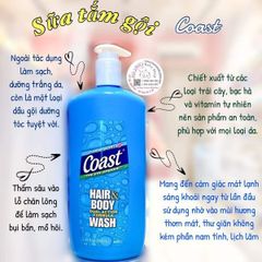 Sữa Tắm Gội Coast 946ml Dành Cho Nam - Hương Cổ Điển Tươi Mát Hair & Body Wash Mỹ, Chăm Sóc Toàn Diện Da Và Tóc