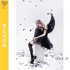 Cánh Thiên Thần Đen Lông Mềm - Phụ Kiện Hóa Trang Halloween & Noel cho Nữ, Trang Phục Cosplay Công Chúa, Đồ Dự Tiệc Giáng Sinh