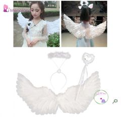 Cánh Thiên Thần Cosplay Halloween - Băng Đô và Que Trắng Dễ Thương Cho Bé Gái - Phụ Kiện Tiệc Hóa Trang, Chụp Ảnh