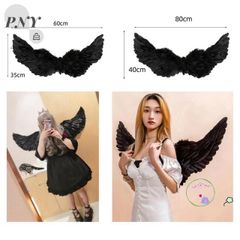 Cánh Thiên Thần Đen Lông Vũ Cho Trẻ Em & Người Lớn - Phụ Kiện Hóa Trang Halloween Độc Đáo, Kích Thước 60x35cm / 80x40cm