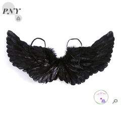 Cánh Thiên Thần Đen Lông Vũ Cho Trẻ Em & Người Lớn - Phụ Kiện Hóa Trang Halloween Độc Đáo, Kích Thước 60x35cm / 80x40cm