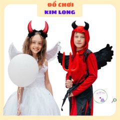 Bộ Phụ Kiện Hóa Trang Halloween - Cánh Thiên Thần Đen, Sừng Đỏ và Cây 3 Chĩa Ma Quái Cho Trang Phục Hoàn Hảo