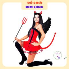 Bộ Phụ Kiện Hóa Trang Halloween - Cánh Thiên Thần Đen, Sừng Đỏ và Cây 3 Chĩa Ma Quái Cho Trang Phục Hoàn Hảo