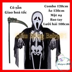 Bộ Trang Phục Hóa Trang Thần Chết - Áo Bộ Xương, Mặt Nạ Ma, Lưỡi Hái - Set Halloween Đầy Ấn Tượng Cho Bé Yêu