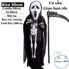 Bộ Trang Phục Hóa Trang Thần Chết - Áo Bộ Xương, Mặt Nạ Ma, Lưỡi Hái - Set Halloween Đầy Ấn Tượng Cho Bé Yêu