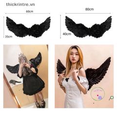 Cánh Thiên Thần Đen Halloween - Phụ Kiện Hóa Trang Độc Đáo Kích Thước 60x35cm, 80x40cm - Thời Trang Vũ Điệu Huyền Ảo