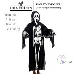 Áo Choàng Bọ Xương Thần Chết Halloween - Kèm Găng Tay và Mặt Nạ Kinh Dị - Đồ Hóa Trang Độc Đáo Cho Trẻ Em và Người Lớn