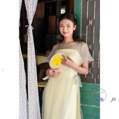 Áo Dài Mầm Tết 2026 - Bộ Set Hai Dây Kết Hợp Áo Choàng Tơ Giấy, Thời Trang Nữ Độc Đáo và Thanh Lịch