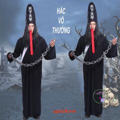 Bộ Trang Phục Hắc Vô Thường - Áo Choàng Thần Chết Halloween, Mặt Nạ & Găng Tay Cương Thi - Cosplay Kinh Dị Cho Tiệc Hóa Trang