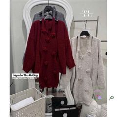 Bộ Len Yếm Họa Tiết Hoa Thời Trang Nữ Kèm Áo Choàng Sang Trọng và Gang Tay Chất Lượng Cao - Giáng Sinh Hay Quà Tặng Thú Vị