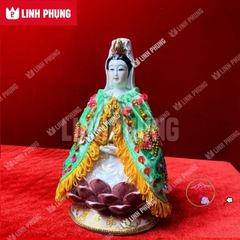 Áo choàng Quan Âm bằng nhung thêu hoa sen trúc - Thời trang thủ công độc đáo, kích thước 20cm QAK cho trang trí tượng đẹp mắt
