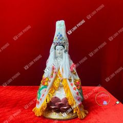Áo choàng Quan Âm bằng nhung thêu hoa sen trúc - Thời trang thủ công độc đáo, kích thước 20cm QAK cho trang trí tượng đẹp mắt