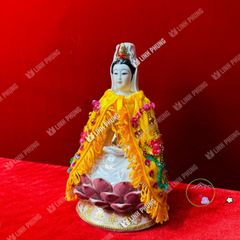 Áo choàng Quan Âm bằng nhung thêu hoa sen trúc - Thời trang thủ công độc đáo, kích thước 20cm QAK cho trang trí tượng đẹp mắt