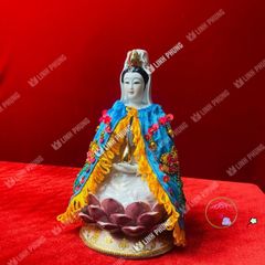 Áo choàng Quan Âm bằng nhung thêu hoa sen trúc - Thời trang thủ công độc đáo, kích thước 20cm QAK cho trang trí tượng đẹp mắt