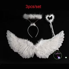 Bộ Cánh Thiên Thần Trắng Đen - Trang Phục Hóa Trang Halloween Ma Quái với Sừng Lông Đỏ Đen và Cây 3 Chĩa Cosplay