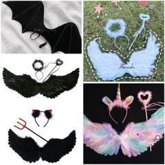 Cánh Thiên Thần Đen Trắng Hóa Trang Halloween Cho Bé - Cánh Pony và Cánh Dơi Dễ Thương, Phụ Kiện Thời Trang Trẻ Em