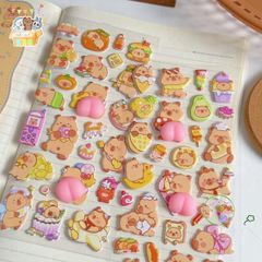 Nhãn Dán Hoạt Hình Capybara 3D Dễ Thương - Trang Trí Điện Thoại, Sổ Tay & Giảm Stress - Quà Tặng Độc Đáo